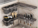Metal Cutlery Holder with Drip Tray and Hooks for Spoons, Forks and Kitchen Tools, Countertop Drying V1189-WXF-260203-00270