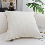 SOGA 2X 50cm Beige Throw Pillow Warm Wabi-sabi Striped Corduroy Square For Home Decor FRENCHCUSHION344X2