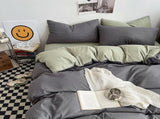 Dark gray matcha Washed Cotton Bedding Set - Solid Color Fitted Sheet Style, 4-Piece Set for 1.8m V888-ELOSUNG48743