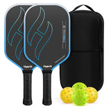 T700 Carbon Fibre Textured Pickleball Set - 2 Black & Blue Lightweight Pro Paddle with 4 Balls and V888-ELOSUNG55465-4