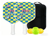 Yellow and Blue Pickleball Paddle Set - Fiberglass Face with PP Honeycomb Core, 2 Paddles 4 Balls & V888-ELOSUNG47268