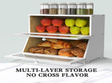 CARLA HOME Double Layer Bamboo Bread Box for Kitchen Counter - Large Capacity Bread Storage LSB-36198