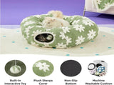 2-in-1 Plush Donut Cat Tunnel Bed, Checkered Pattern Pet Cave with Interactive Hanging Ball, V1341-ZY-KVYCZZ7X-PURPLE