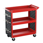 Giantz 3-Tier Tool Cart Storage Trolley Workshop Garage Pegboard Hooks Red TB-CART-3T-N-RD