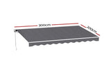 Instahut Retractable Folding Arm Awning Manual Sunshade 3M X 2M Grey AWN-B-ARM-30X20-GREY