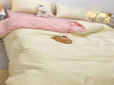 Solid Color Sheet Quilt Cover Pillow Cover Warm Breathable Washed Cotton Bed Sheet Set Creamy Pink V1294-YM0716-3117220177124