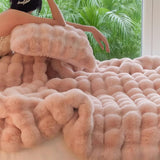 Pink Luxury Tuscany Fleece Rabbit Fur Bubble Blanket - Double-Sided Thickened Soft V888-ELOSUNG49343