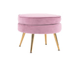 Ottoman Foot Stool Velvet Fabric Metal Leg Round PINK V274-FT-VST-1596-PK