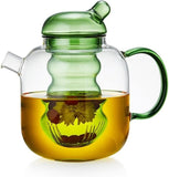 Handmade glass teapot for the stove with removable glass tea infuser - 2-in-1 flower teapot V1259-DP01-BO-385
