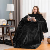 Black 180 x 120CM Extra Large Wearable Wrap Blanket with Sleeves and Large Pocket, Cozy Thickened V888-ELOSUNG52501