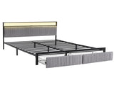 Artiss Metal Bed Frame King Size LED Charging Station 2 Drawers MBED-D-LINE-K-BK-AB