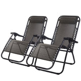 Gardeon 2PC Zero Gravity Chair Folding Outdoor Recliner Adjustable Sun Lounge Camping Grey FF-ZGC-GRX2