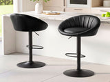 Artiss Bar Stool X2 Gas Lift Adjustable Rounded Shell Backrest PU Leather Black BA-TW-W1061-BKX2