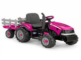 Peg Perego Pink Case IH 12V Kids Ride On Tractor with Trailer 2 Speed Toy 44065