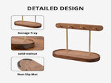 Modern Walnut Wood Key Holder with Brass Hooks Desktop Organizer for Keys, Jewelry, Watches, and V1107-CS-HTMBJZWJ