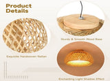 Wood Rattan Ceiling Light Fixture, Semi-Flush Mount Handwoven Rattan Shade, Farmhouse Light V1369-AZ3-W-08643