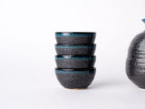 Sake Set for Four 280ml Black Bright Blue Drip Glaze V637-C1088
