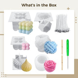 6PCS Silicone Candle Molds, DIY Candle Making Kit 6 Styles, 3D Silicone Mold Set with 100 Wicks & V1369-AZ3-W-08561