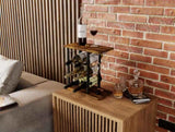Wine Rack Countertop Wooden & Metal Holder for 6 Bottles & 2 Glasses V178-36089
