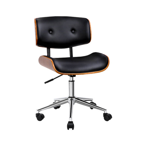 Artiss Wooden Office Chair PU Seat Black Brown OCHAIR-BS-5435-WA