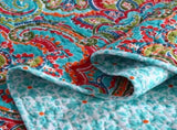 Blue Teal Boho Print Bedspread Quilt Set Pillowcases V745-MAC060758K13UU