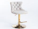 4x Height Adjustable Swivel Bar Stool Velvet Studs Barstool with Footrest and Golden Base- Beige V226-SW1912BG-2