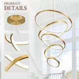 BAMDECOR A18801 Modern LED Chandelier, Dimmable Pendant Light with Remote Control Rings Round V255-BAM-18801/5-GOLD