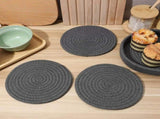 Dark Grey Cotton Round Placemats Set of 2 Woven Kitchen and Dining Table Mats V1369-AZ3-W-20151