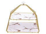 Cupcake Stand Elegant 2 Tier Iron Dessert Stand with Ceramic Serving Trays for Fruits Cakes Snacks V1294-YM0901-3118250199611