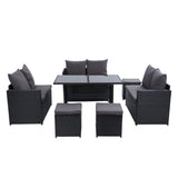 Gardeon Outdoor Dining Set Sofa Lounge Setting Chairs Table Ottoman Black Cover ODF-SDBOSS-3OTM-BK-COVER