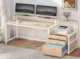 Artiss Computer Desk Home Office Study Table Desks w/Drawers Open Shelf Oak 160CM FUR-U-CD-MET160-OA-AB