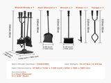 Fireplace Tool Set, 5 PCS Tool Set and Holder with Five-Prong Stand, Tongs, Ash Shovel, Brush, V952-BLGJTJ5JTWZG9M137001V0