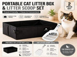 Travel Friendly Pet Toilet Kit - Black Portable Cat Litter Box and White Scoop Set - Foldable Oxford V888-ELOSUNG53573