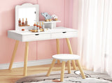 Keezi Kids Dressing Table Vanity Makeup Chair Set with Mirror Drawers Wooden Legs FURNI-C-SQUARE-WH
