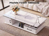 Artiss Coffee Table Marble Finish Center Table with Storage Drawer Cabinet Wood White FUR-S-COF12-MBWH
