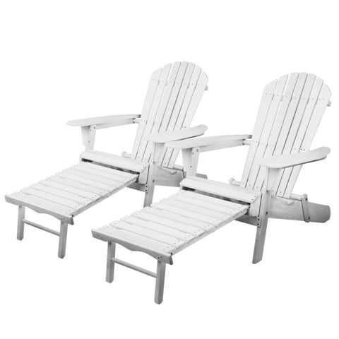 Gardeon 2PC Adirondack Outdoor Chairs Wood Foldable Sun Lounge Patio Furniture FF-BEACH-NTLCHOTTO-WH-2X