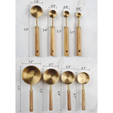 Measuring Cups and Spoons Set of 8, Stainless Steel Gold Measuring Cups Kit with Wooden Handle, V1366-AZ2-W-11220