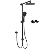 Matt Black 9" Round Rain Shower Head Handheld Adjustable Rail Arm Elbow Twin Set Hot Cold Taps V1233-HR003M4CBSC842BSR0901BCPF0282ABK