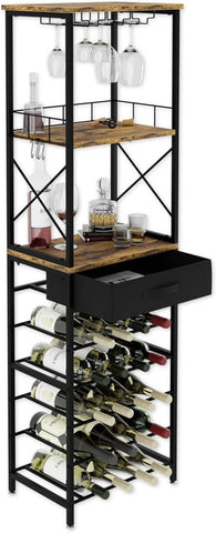 CARLA HOME Freestanding Wine Rack for 20 Bottles with Wood Countertop and Sturdy Metal Frame LSB-36134