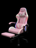 Gaming Chair With Headrest and Foot Rest LED Light - Pink White V957-GMCHLED001PW