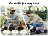 Gardeon Garden Cart Seat with Wheels, Rolling Work Stool with Tool Storage Tray, 440lbs GCT-SEAT-200KG-GY