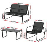 Gardeon Outdoor Sofa Set Lounge Setting Textilene Table and Chairs Garden Patio Furniture ODF-4PC-SOFA-TXL-J-BK