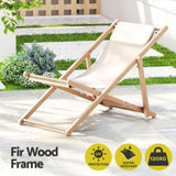 Gardeon Outdoor Deck Chair Wooden Sun Lounge Folding Beach Patio Furniture Beige WOOD-B-BC-6021T-BG