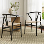 1 Set of 2 Artiss Dining Chairs Wooden Rattan Wishbone Black MO-DIN-B-01-RAT-BKX2