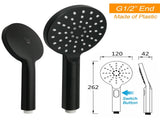 WELS Matt Black Dual 12" Round Shower Head Set Handheld Rail Wall Arm Elbow Inlet Twin Taps V1233-HR002M4CBSC842BKSR112BCPF0282ABK