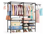 Double Rod Clothes Rack with 6 Storage Shelves Durable Steel Pipe Garment Rack Clothing Rack with 2 V1294-YM0901-H48528