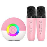 Portable Karaoke Microphone Machine Mini Bluetooth Speaker with 2 Wireless Mics Pink V1263-JX-6981-2