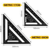 Professional Metric Triangle Carpenter Square Aluminum Alloy Measuring Ruler Black, 30 cm V1188-MS-527-069