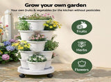 Green Fingers 5 Tier Vertical Planter, Stackable Planters with Wheels, White, Bed, GARDEN-5T-WH