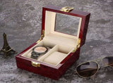 Wooden Watch Box, 2 Slots Storage Case Organizer Beige Soft Flannel Lining Red Box for Men with V1259-DP01-A-785